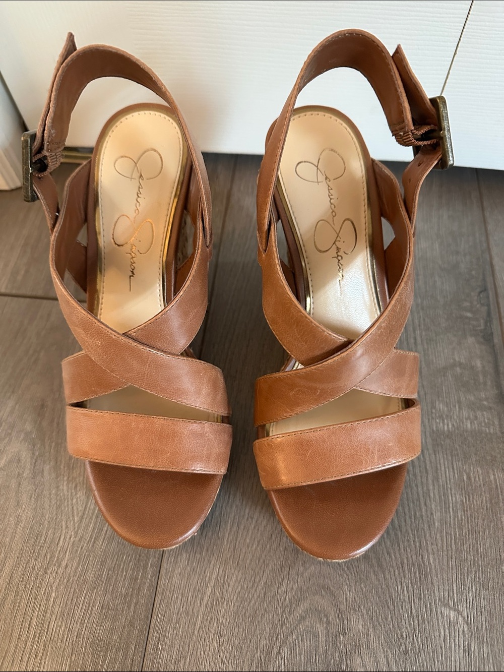 Women’s Tan Wedge Sandals - Stylish Leather Straps